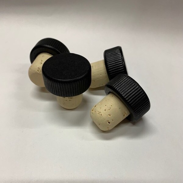 Black wood top stopper with natural cork stem